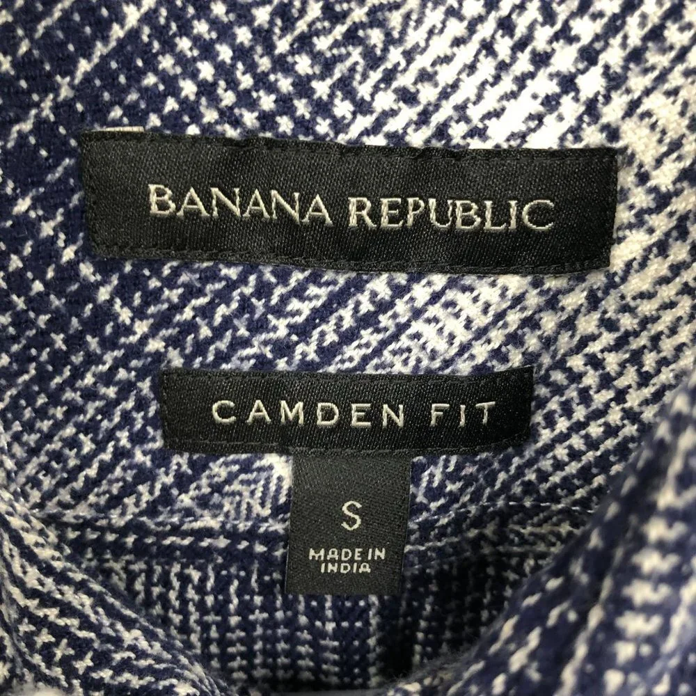 Banana‎ Republic Twill Long Sleeve Shirt Mens S Blue Plaid Camden Utility Work